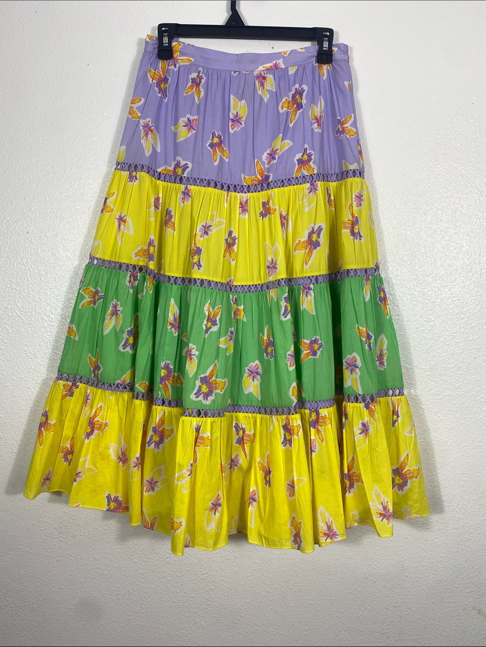 Ālivia Caroline Tiered Floral Maxi Skirt Bouncing Buds Multi Size S 100% Cotton - Picture 3 of 16